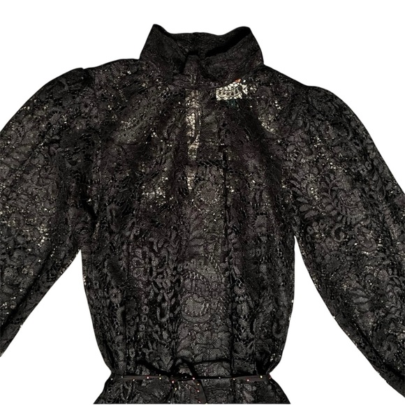 FARM Rio Black Lace Turtleneck Long Sleeve Beaded Feathered Dress Size S - Picture 3 of 8